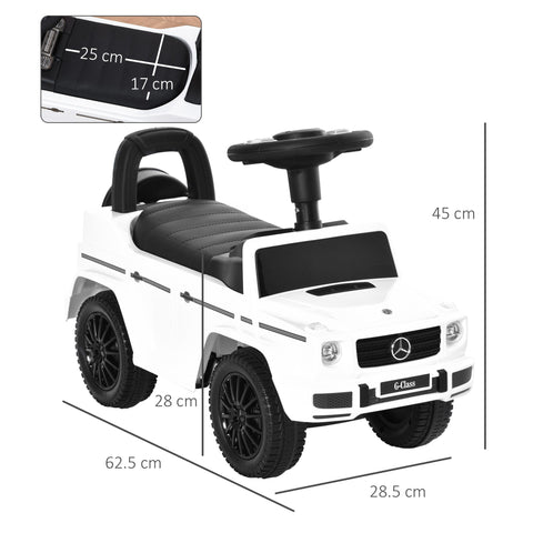 White and black homcom 3 in 1 kids ride on car g350 with foot-to-floor design steering wheel and under-seat storage