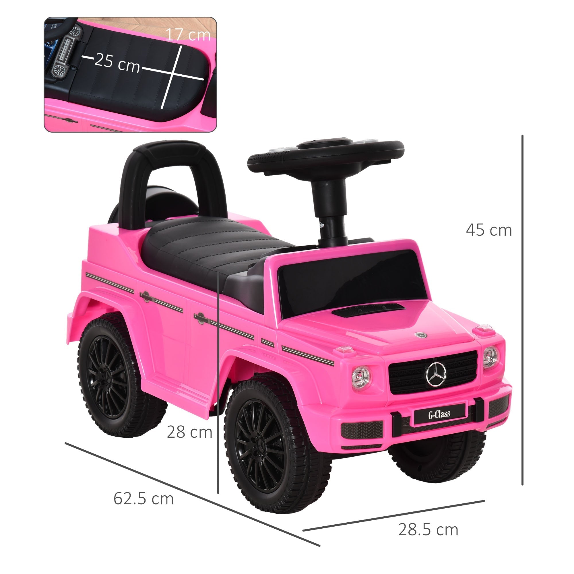 Pink HOMCOM 3 in 1 kids ride on car styled like a Mercedes G-Class with foot-to-floor design and under-seat storage