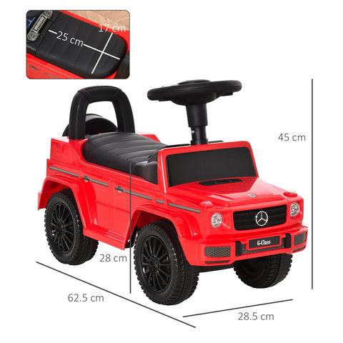 Red HOMCOM 3 in 1 kids ride on car g350 with foot to floor design, under-seat storage, steering wheel, and faux leather seat