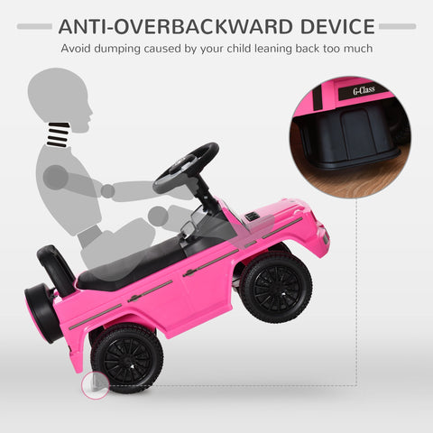 Pink homcom 3 in 1 kids ride on car with black steering wheel foot-to-floor design and under-seat storage for toddlers