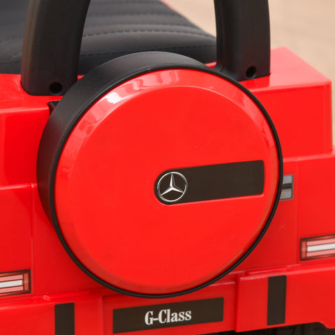 Red plastic mercedes-benz g-class toy truck spare tire cover with black trim and silver logo for kids ride on car with foot-to-floor design