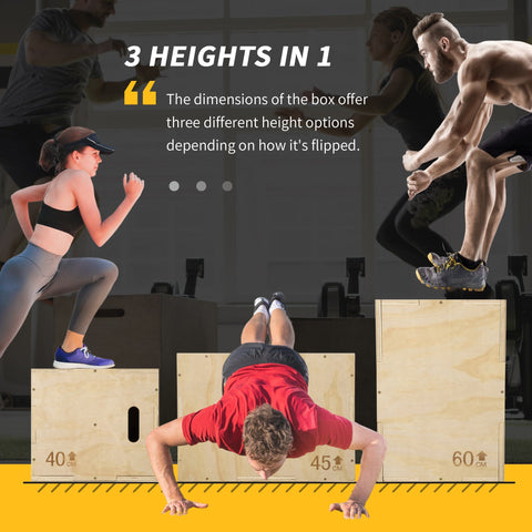 Homcom 3-in-1 natural wooden plyo box set with 40cm 45cm and 60cm jump boxes for home gym use