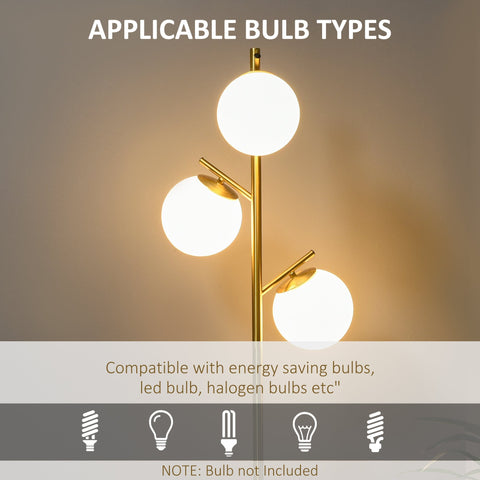 Gold-toned homcom 3-light tree floor lamp with white glass globes steel base and 3000k 4000k 6000k color temps foot switch