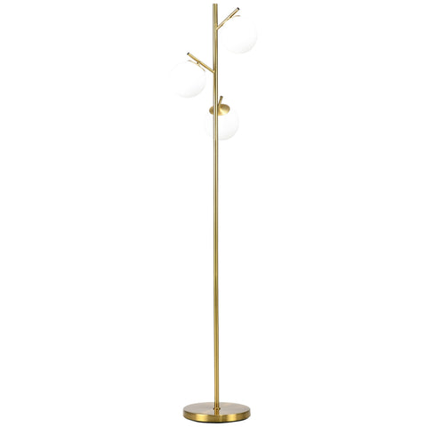 Gold-toned homcom 3-light tree floor lamp with frosted glass globes steel base and 3000k 4000k 6000k color temps with foot switch