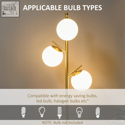 Gold tone homcom 3 light tree floor lamp with e27 base and foot switch for living room and bedroom use