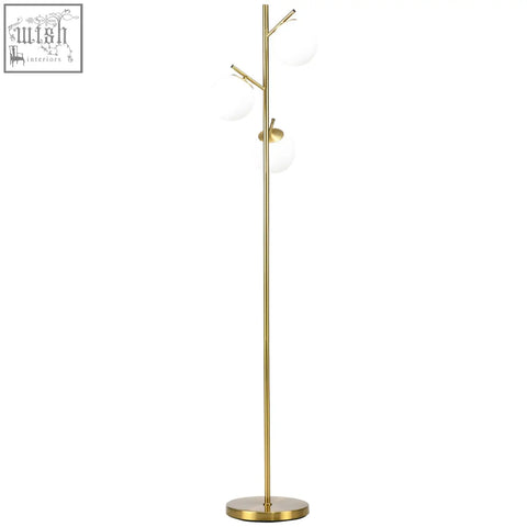 Gold tone homcom tree floor lamp with three frosted globe shades e27 base and foot switch for bedroom or living room
