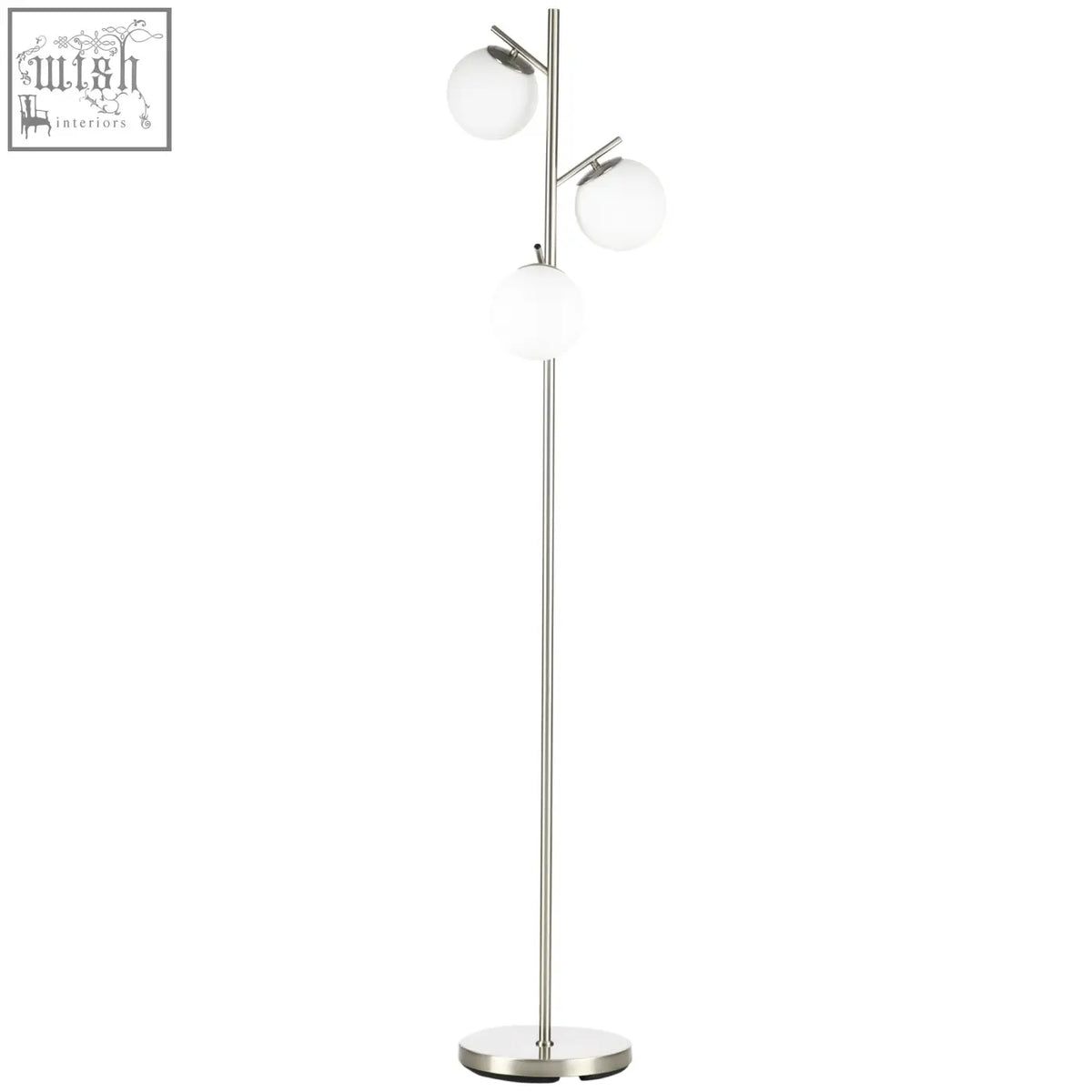 Modern HOMCOM floor lamp with chrome finish and three white glass globe shades e27 base foot switch design