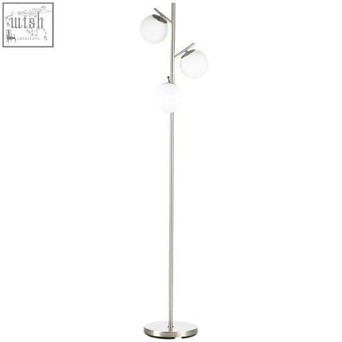 Modern HOMCOM floor lamp with chrome finish and three white glass globe shades e27 base foot switch design