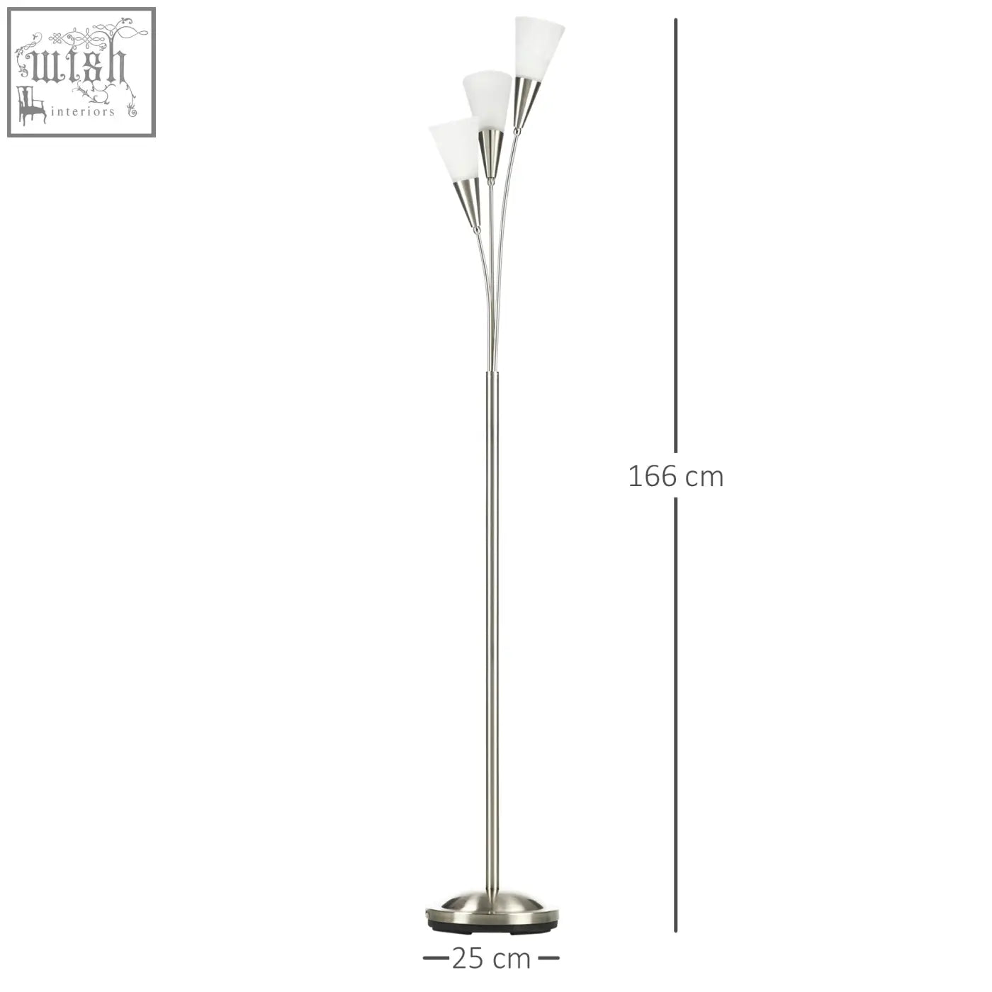 Silver homcom 3-light upright floor lamp with steel base frosted shades uplighter design e14 base foot switch