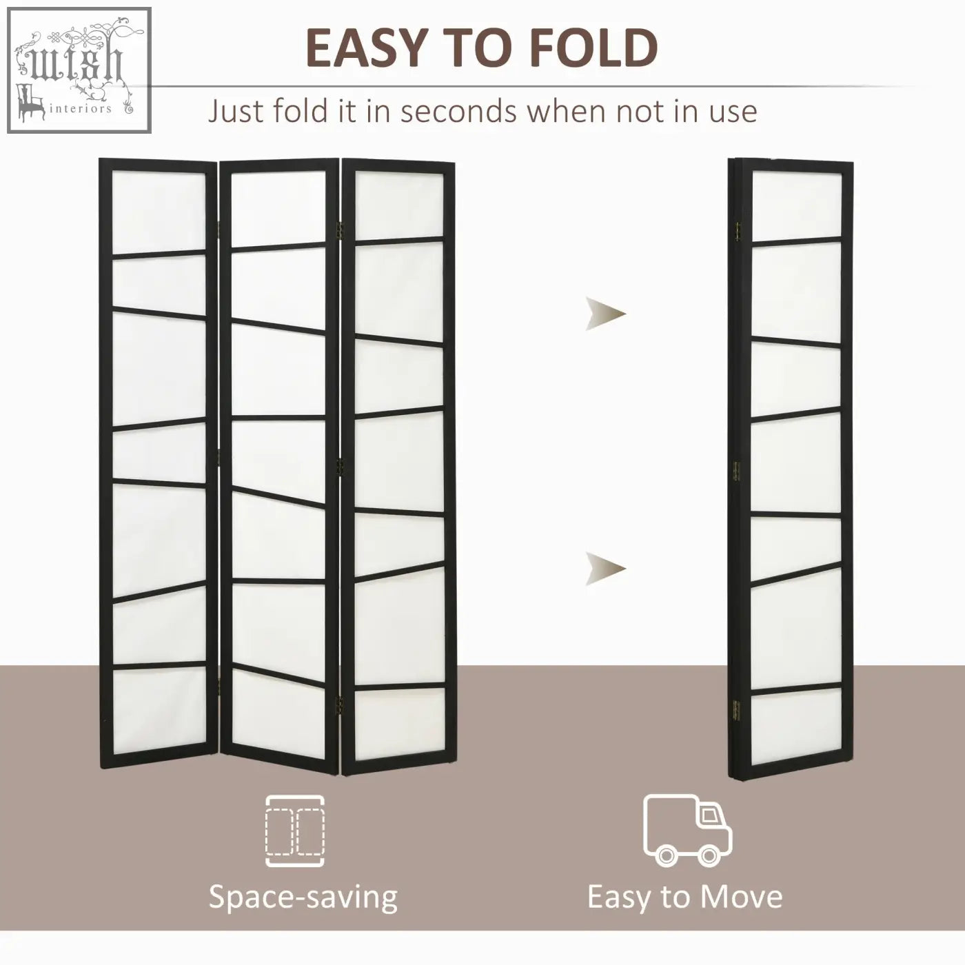 Homcom 3 panel room divider with black frame strong structure and rice paper fabric panels for bedroom privacy