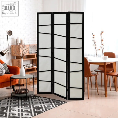 HOMCOM 3 panel room divider with strong structure, black frame, frosted glass geometric design, perfect for bedroom privacy