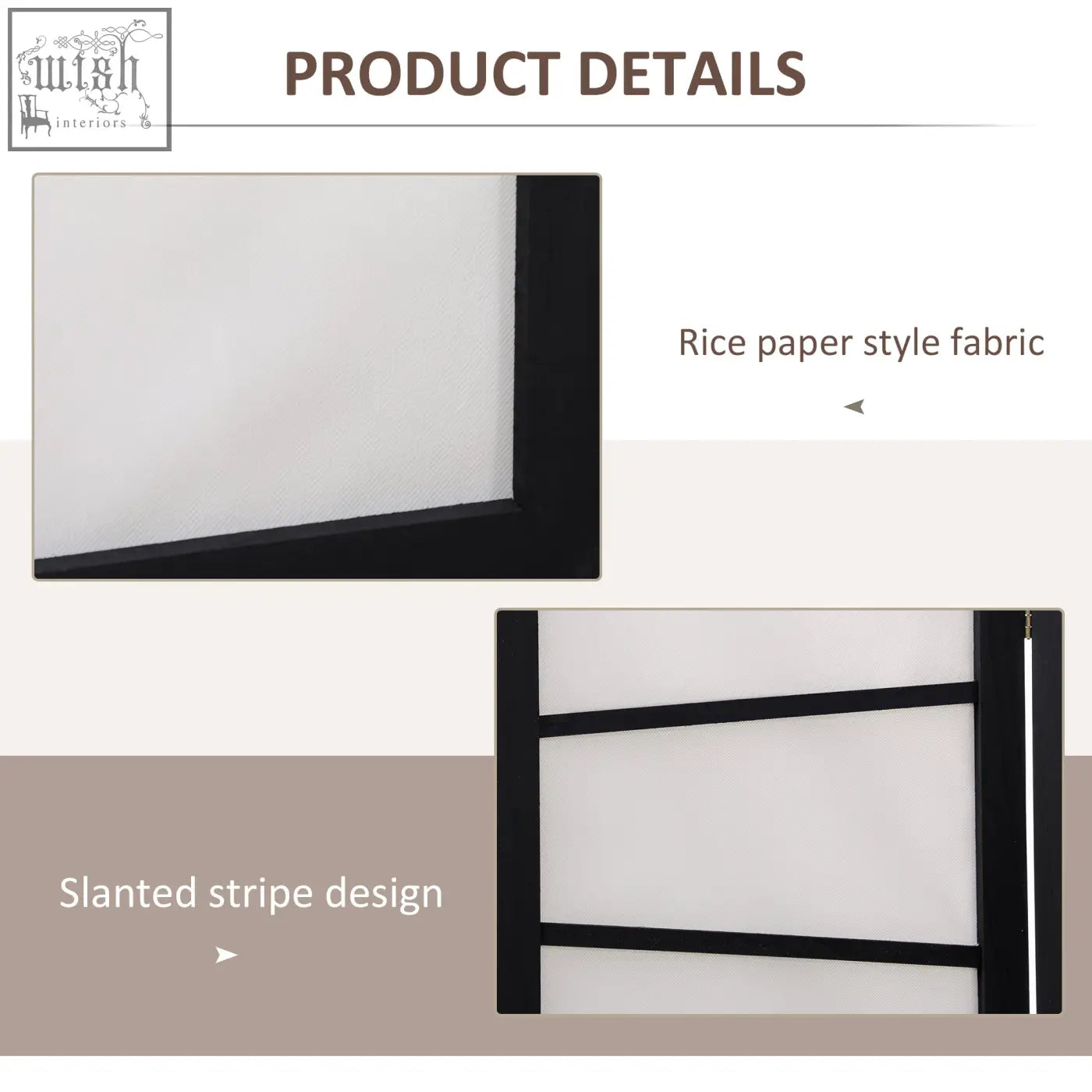 Homcom 3 panel room divider with strong structure black frame and rice paper fabric featuring slanted stripe design