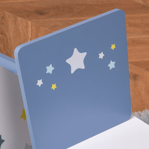 Blue rectangular pine wood coaster with white and yellow star decals from homcom kids table and chairs set