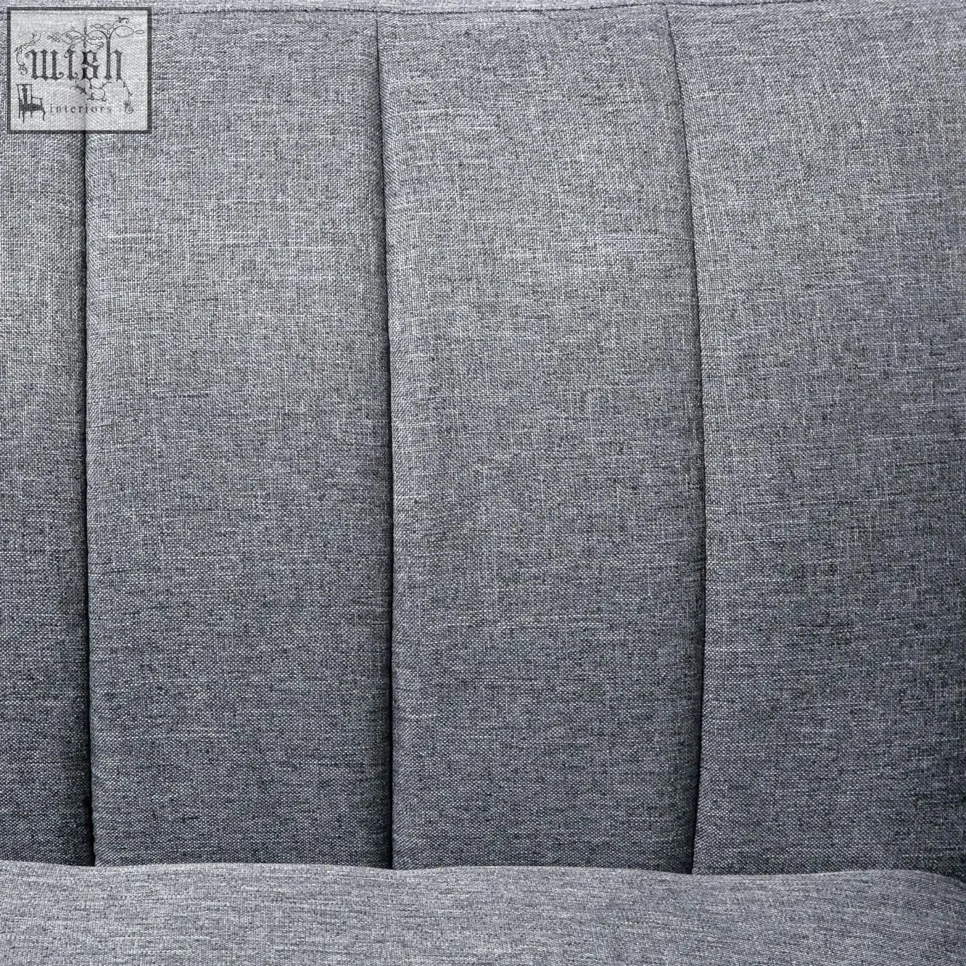 Back of homcom grey linen sofa bed with vertical tufted panels and six wooden legs for living room use