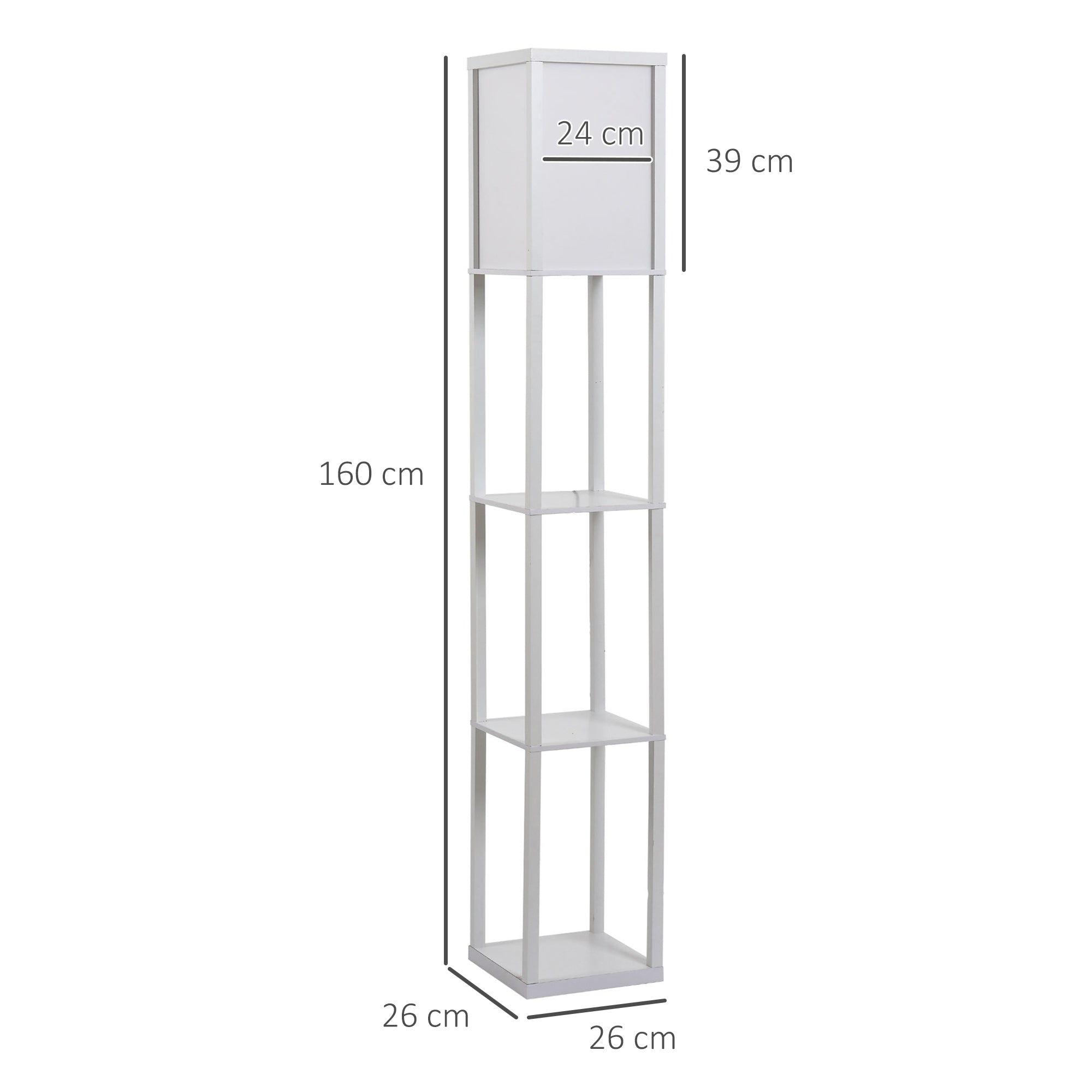 HOMCOM 3-Tier Floor Lamp, Floor Light with Storage Shelf, Reading Standing Lamp with Acrylic Shade for Living Room, Bedroom, Kitchen, Dining Room, Office, Dorm, 160cm, White