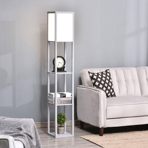 Homcom white standing lamp with melamine coating and three shelves for living room and bedroom storage needs