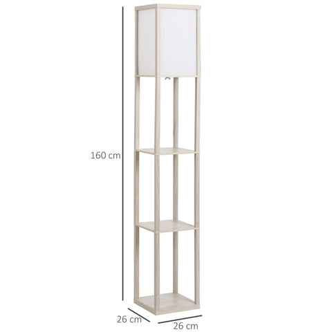 HOMCOM 3-Tier Floor Lamp, Floor Light with Storage Shelf, Reading Standing Lamp with Acrylic Shade for Living Room, Bedroom, Kitchen, Dining Room, Office, Dorm, 160cm, Oak