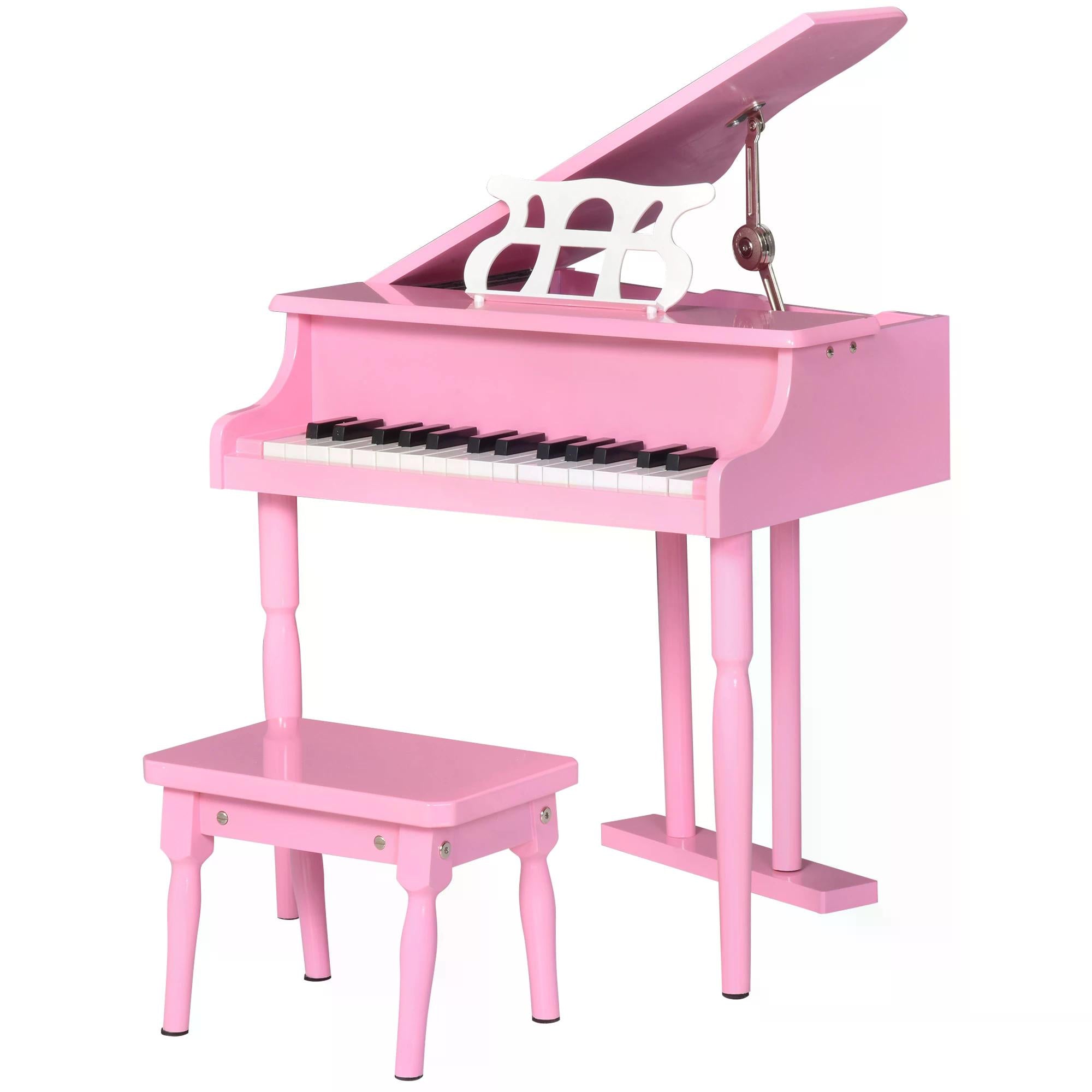 Pink wooden grand piano toy with 30 keys music stand and matching stool perfect for child’s room gifts