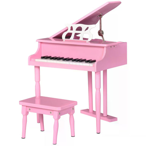 Pink wooden grand piano toy with 30 keys music stand and matching stool perfect for child’s room gifts