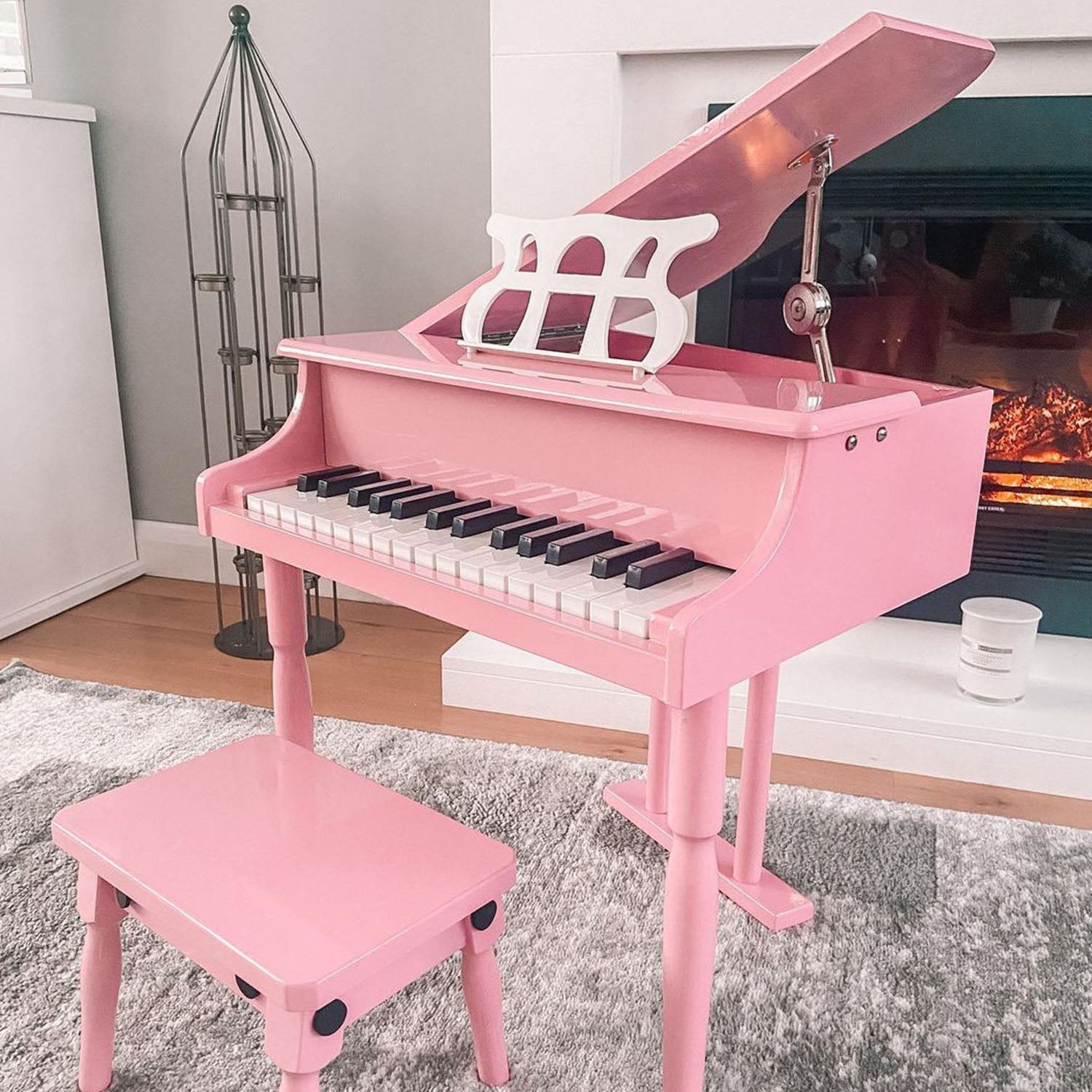Pink homcom 30 keys mini grand piano with black and white keys pink stool and music stand for child’s room