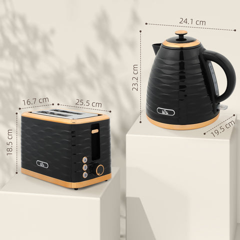 Black and gold homcom rapid boil kettle and 2 slice toaster set with 7 browning controls and crumb tray