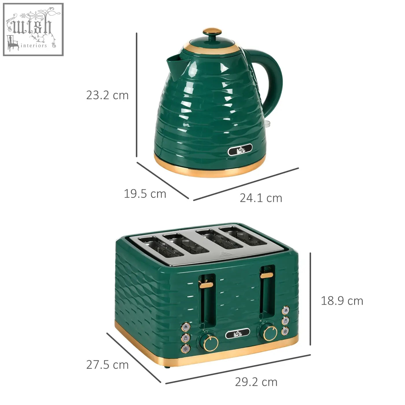 Emerald green and gold homcom rapid boil kettle with ribbed texture and 3000w power for quick boil kettle use