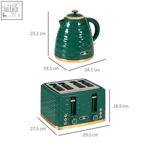 Emerald green and gold homcom rapid boil kettle with ribbed texture and 3000w power for quick boil kettle use