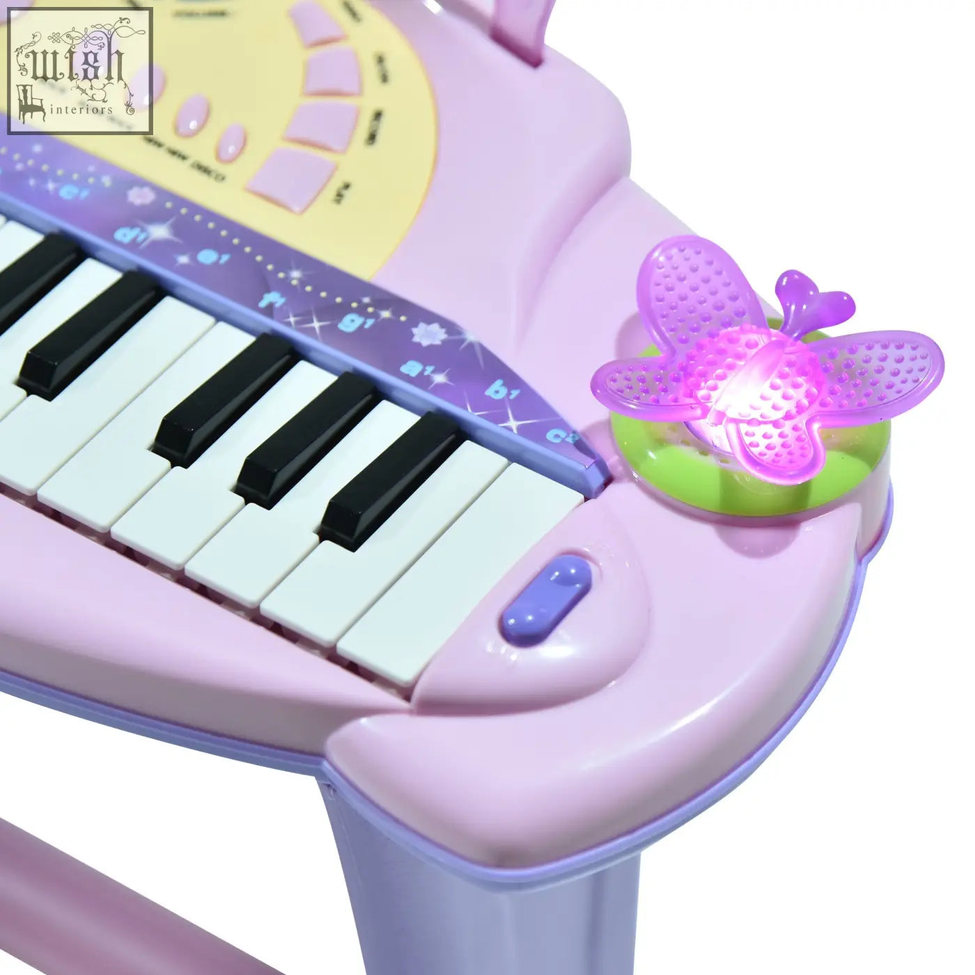 Pink plastic homcom electronic keyboard with 32 keys colorful buttons and glowing purple butterfly decoration toy musical instrument en71 7p en62115