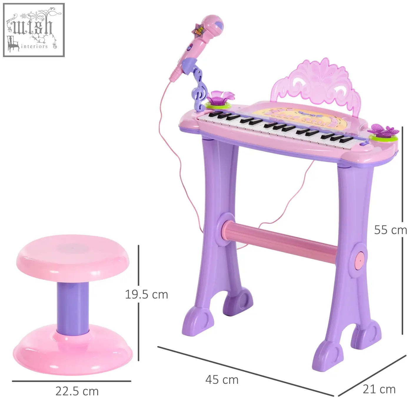 Pink and purple plastic homcom 32 keys electronic keyboard musical instrument with microphone for kids, en71 7p en62115 compliant