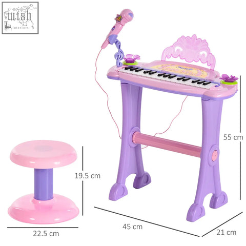 Pink and purple plastic homcom 32 keys electronic keyboard musical instrument with microphone for kids, en71 7p en62115 compliant