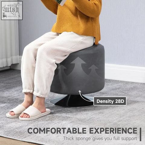 Gray homcom swivel footstool with thick sponge padding and sturdy metal base featuring arrow graphics on the side