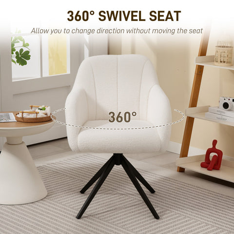 White plush swivel accent chair with black tripod base made of skin-friendly teddy fleece for living room use