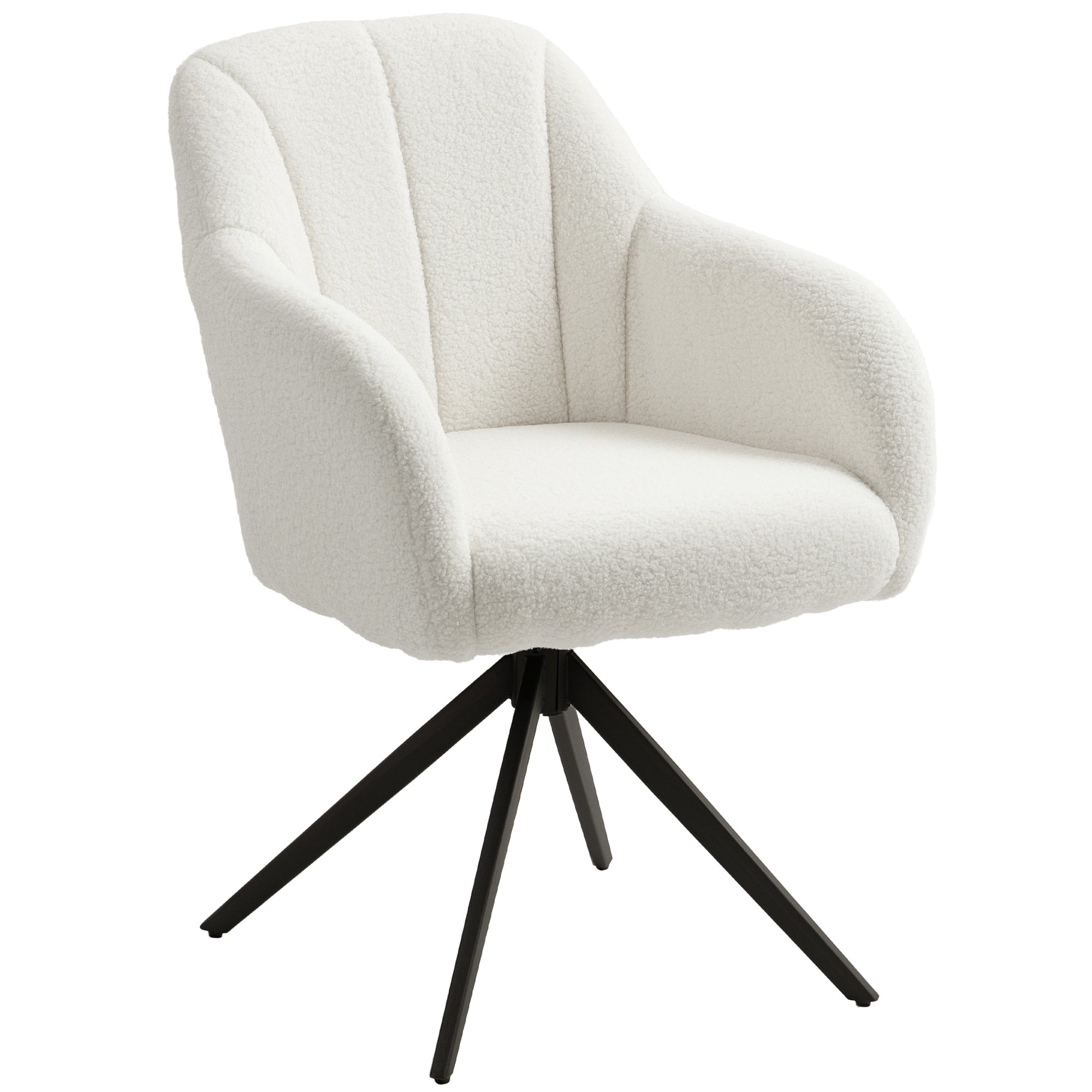 White plush swivel accent chair with skin-friendly teddy fleece fabric and black star-shaped base for living room