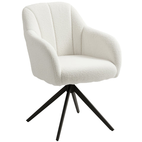 White plush swivel accent chair with skin-friendly teddy fleece fabric and black star-shaped base for living room