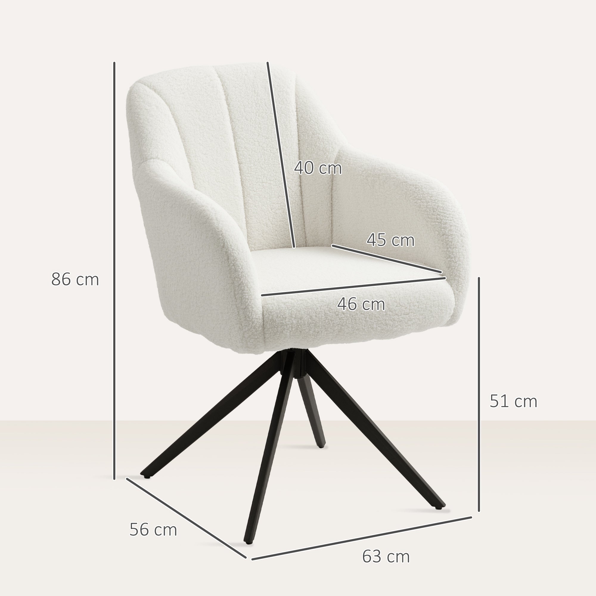 White plush armchair with tufted back and skin-friendly teddy fleece fabric on black metal swivel base