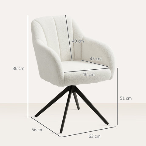White plush armchair with tufted back and skin-friendly teddy fleece fabric on black metal swivel base