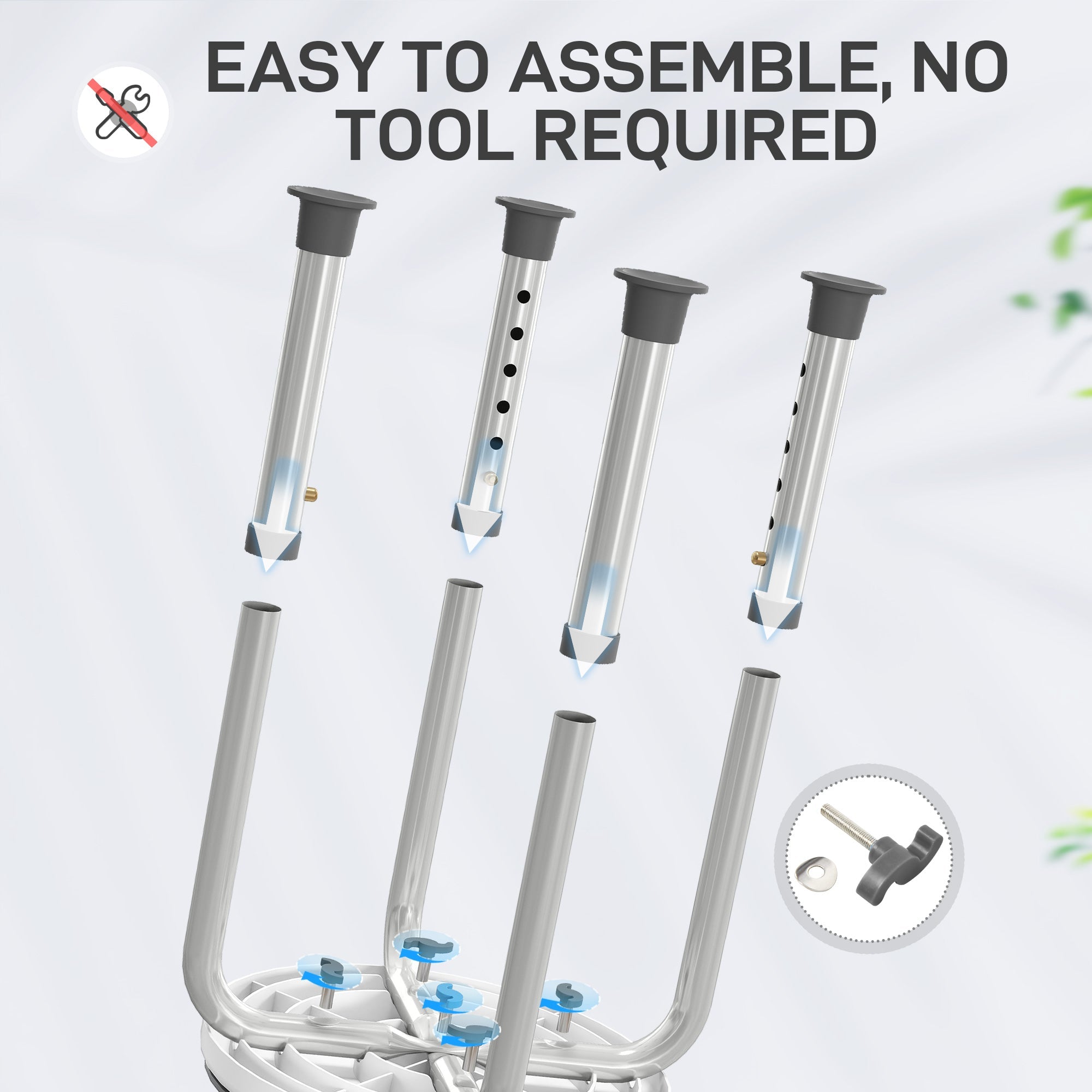 Silver metallic adjustable height aluminium bath stool with non slip feet and blue locking mechanisms for maximum load