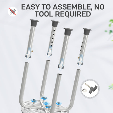 Silver metallic adjustable height aluminium bath stool with non slip feet and blue locking mechanisms for maximum load