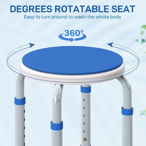 Blue padded homcom 360° swivel bath stool with adjustable aluminium legs and non-slip feet for max load use