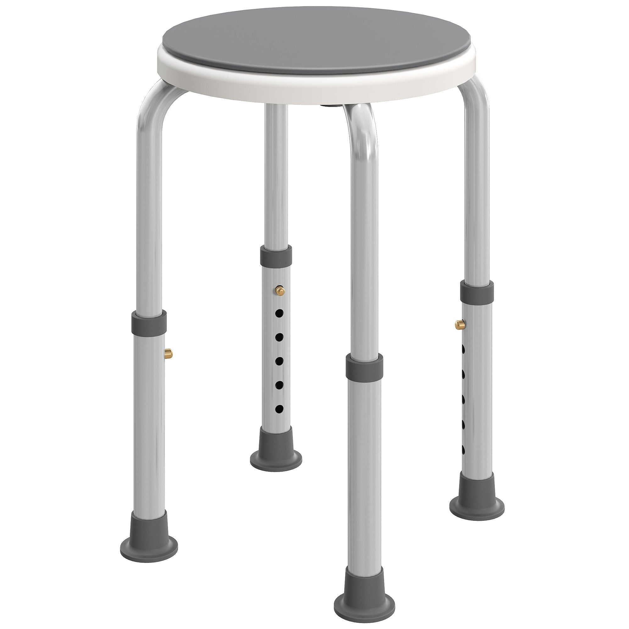 Adjustable height gray and white aluminium bath stool with non-slip feet and maximum load for elderly and disabled users