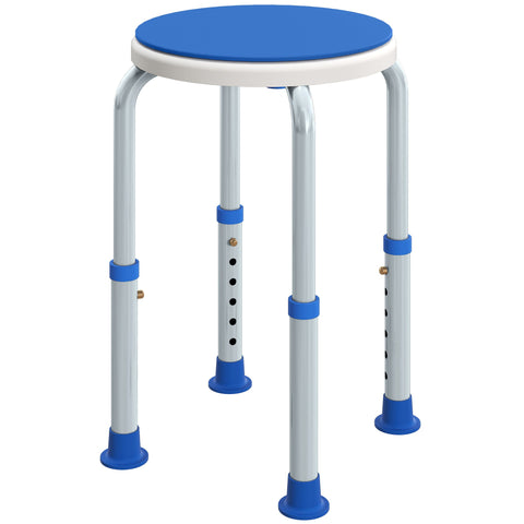 Blue and white HOMCOM bath stool with adjustable height padded seat non-slip feet and max load support