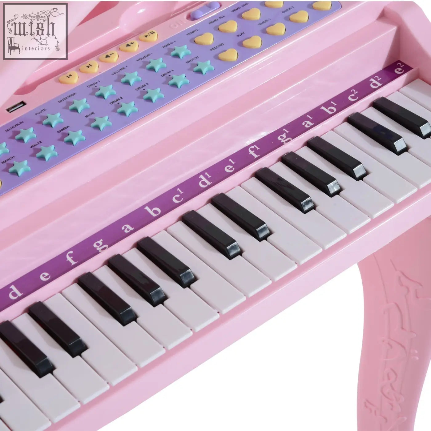 Pink homcom kids mini electronic grand piano with 37 abs material keys star buttons demo songs label
