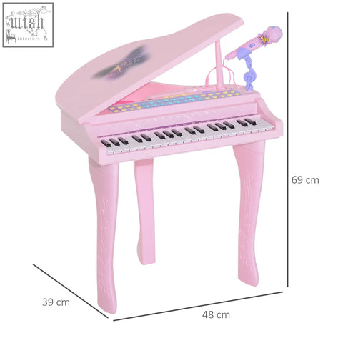 Pink abs material grand piano toy with 37 keys purple microphone demo songs kids mini keyboard set