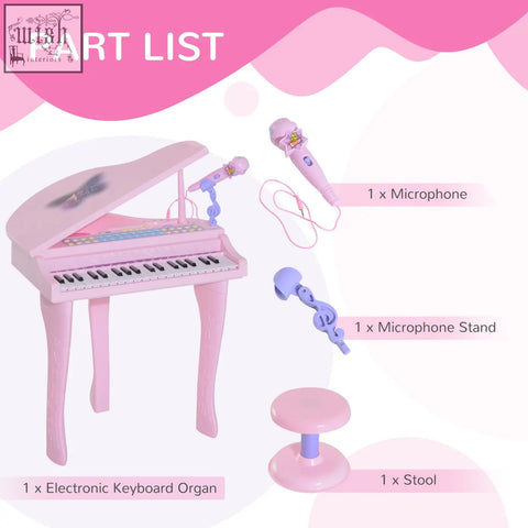 Pink abs material homcom 37 keys kids mini electronic keyboard grand piano with butterfly design and demo songs