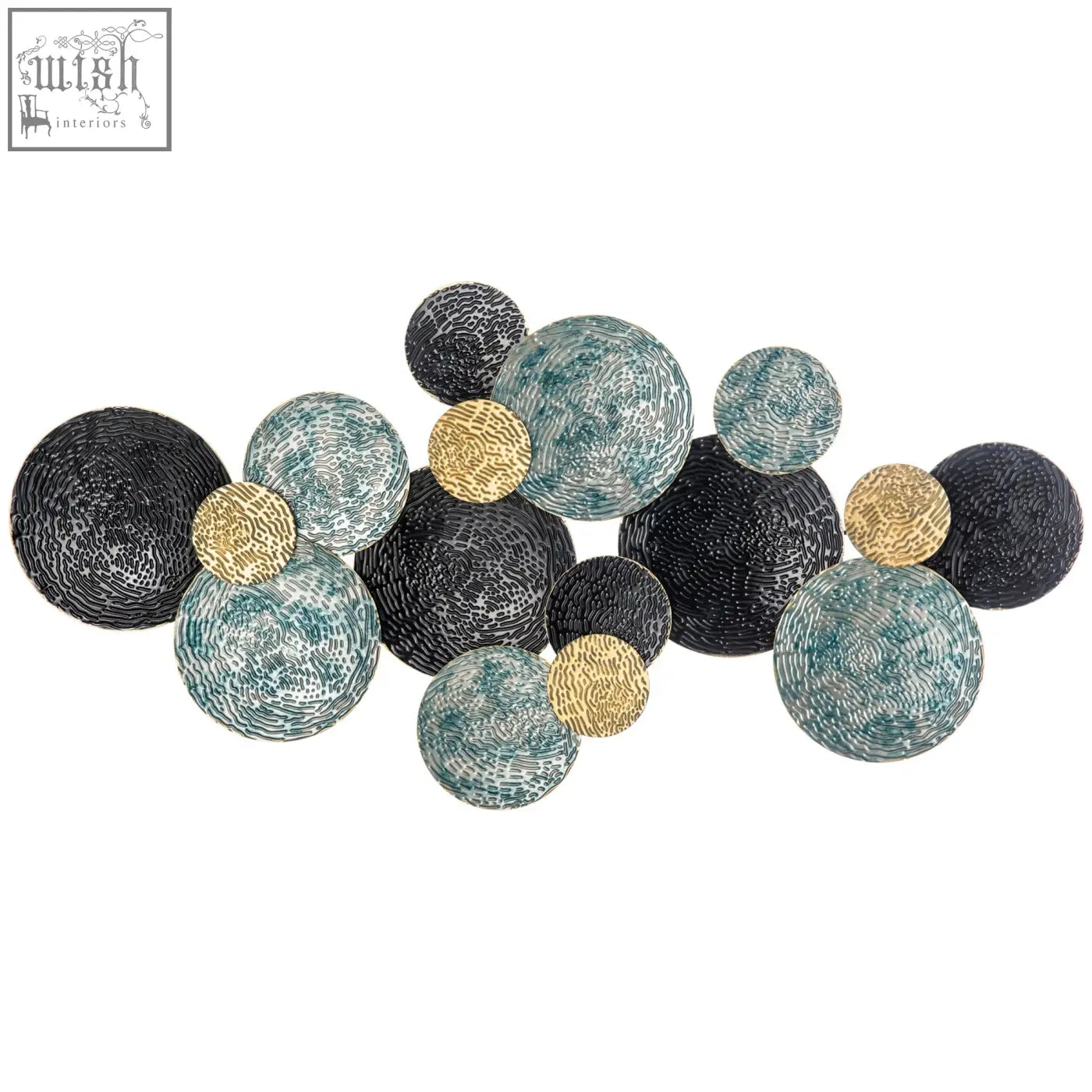 Homcom 3d metal wall art sculpture with blue black gold textured spheres for modern home decor