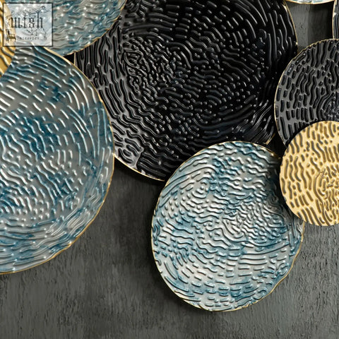 Homcom blue black gold metal wall art with textured ceramic design and gold rims for modern home decor