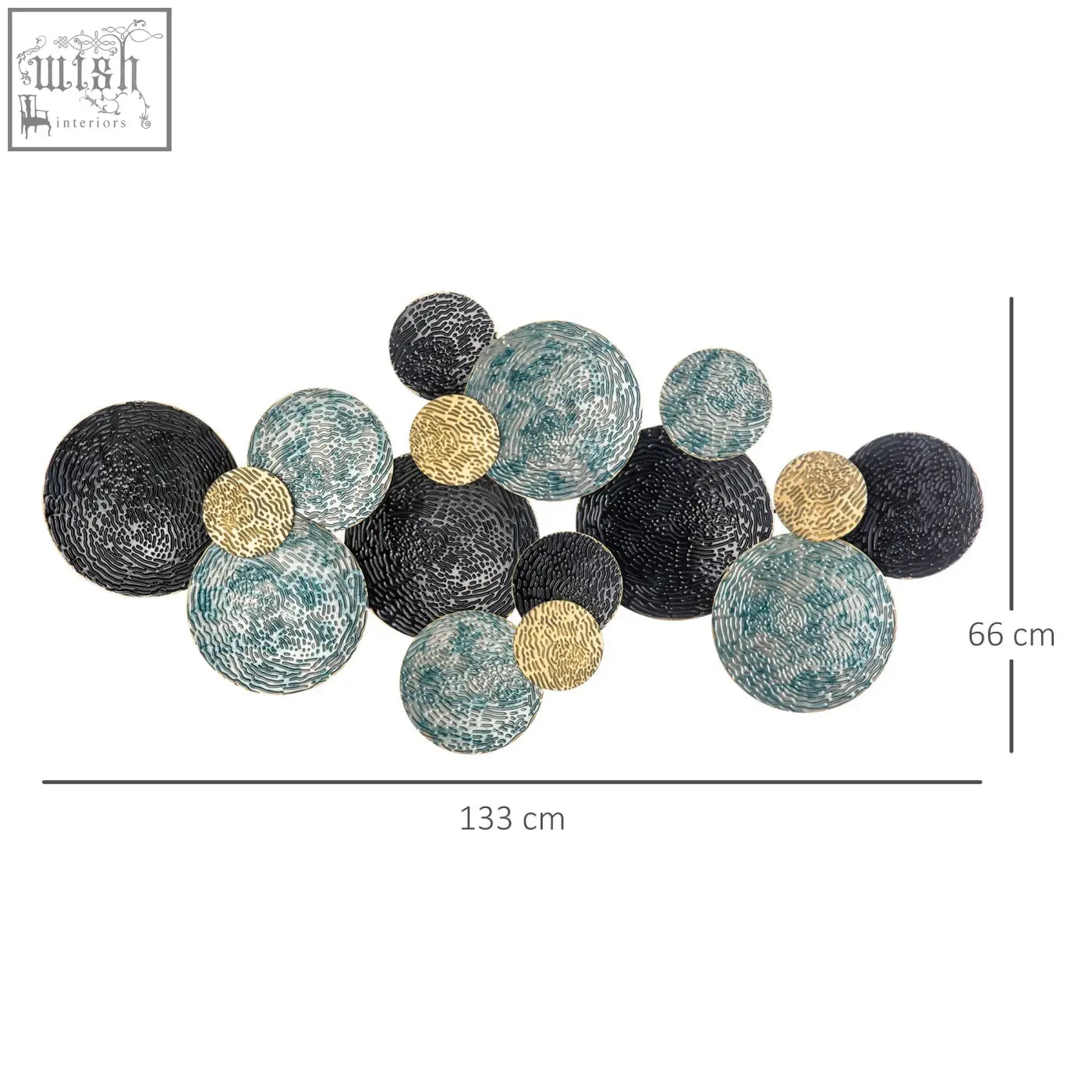 Modern 3d metal wall art sculpture with textured blue black gold spheres for living room bedroom decor