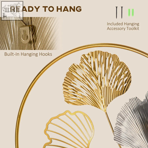 Gold and silver metallic tones ginkgo leaf wall art with built in hanging hooks and kit included for easy decor