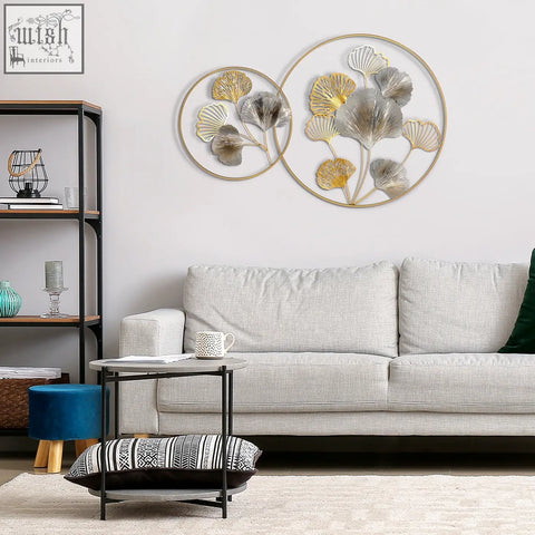 Homcom 3d metal wall art with overlapping gold and silver maple leaves in metallic tones kit included for home decor