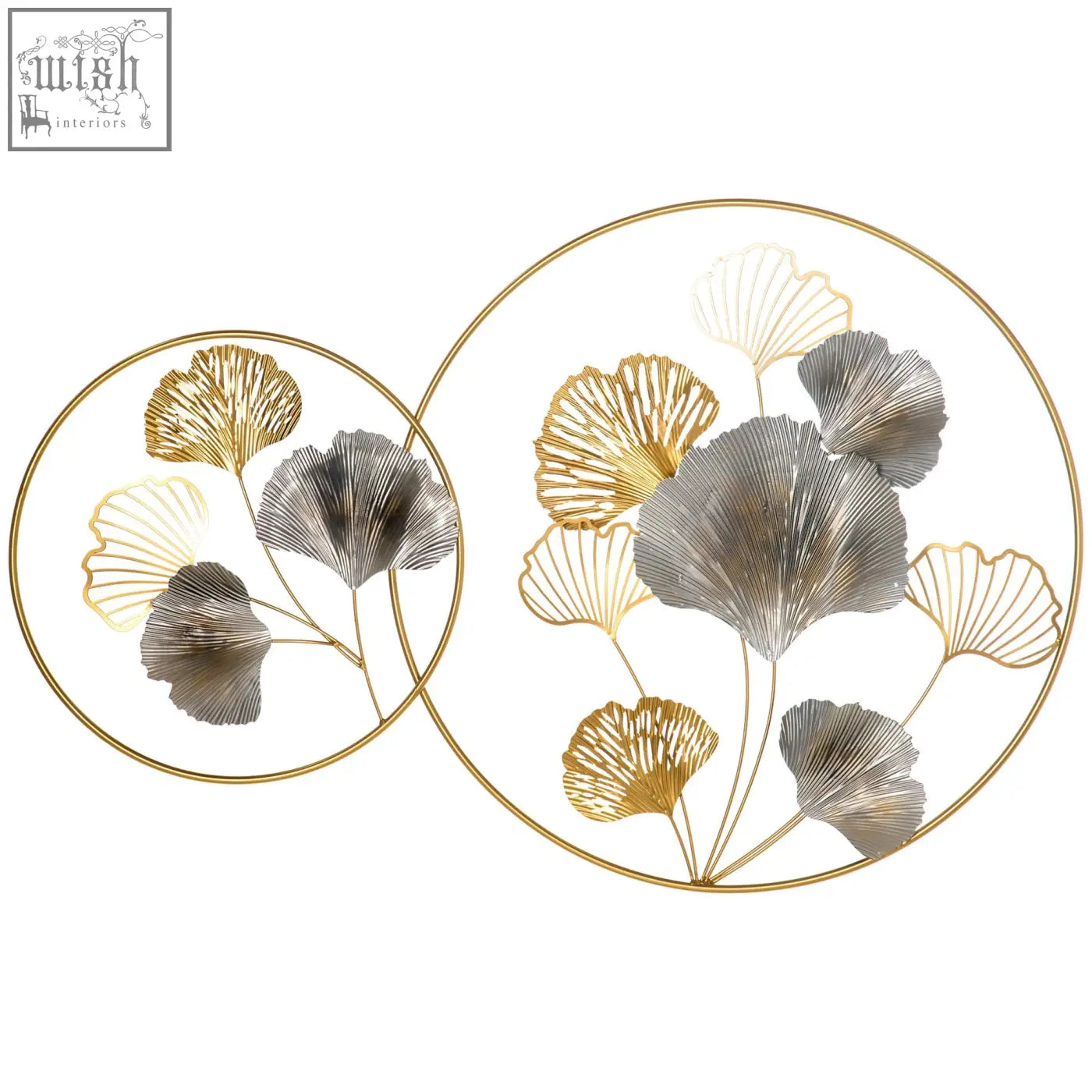Homcom 3d metallic tones gold and silver ginkgo leaf wall art in circular frames kit included for modern home decor